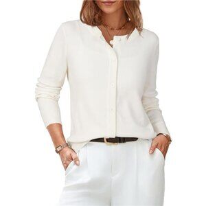 Women's Wool Blended Cardigan Sweaters Lightweight White